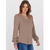 image:imageANRABESS Womens Puff Long Sleeve Shirts V Neck Loose TShirts Dressy Casual Work Blouses 2026 Fall Tops Trendy ClothesKhaki