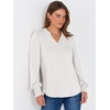 image:imageANRABESS Womens Puff Long Sleeve Shirts V Neck Loose TShirts Dressy Casual Work Blouses 2026 Fall Tops Trendy ClothesWhite