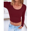 image:imageANRABESS Womens Scoop Neck Fitted Long Sleeve Crop Tops  Comfy Soft Stretch Ribbed T ShirtsSlimBasic Layering TeeCasual Daily Wear Work OutfitsSpring Fall Winter ClothesWine Red