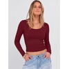 image:imageANRABESS Womens Scoop Neck Fitted Long Sleeve Crop Tops  Comfy Soft Stretch Ribbed T ShirtsSlimBasic Layering TeeCasual Daily Wear Work OutfitsSpring Fall Winter ClothesWine Red
