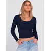 image:imageANRABESS Womens Scoop Neck Fitted Long Sleeve Crop Tops  Comfy Soft Stretch Ribbed T ShirtsSlimBasic Layering TeeCasual Daily Wear Work OutfitsSpring Fall Winter ClothesNavy Blue