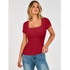 image:imageANRABESS Womens Short Sleeve Double Lined Tops Built in Bra  Square Neck CroppedSlim Fitted Basic Tee Shirts Soft Stretchy Breathable for SummerGoing Out Work Everyday WearRed