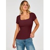 image:imageANRABESS Womens Short Sleeve Double Lined Tops Built in Bra  Square Neck CroppedSlim Fitted Basic Tee Shirts Soft Stretchy Breathable for SummerGoing Out Work Everyday WearBurgundy