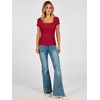 image:imageANRABESS Womens Short Sleeve Double Lined Tops Built in Bra  Square Neck CroppedSlim Fitted Basic Tee Shirts Soft Stretchy Breathable for SummerGoing Out Work Everyday WearRed