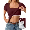 image:imageANRABESS Womens Short Sleeve Double Lined Tops Built in Bra  Square Neck CroppedSlim Fitted Basic Tee Shirts Soft Stretchy Breathable for SummerGoing Out Work Everyday WearBurgundy