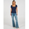 image:imageANRABESS Womens Short Sleeve Double Lined Tops Built in Bra  Square Neck CroppedSlim Fitted Basic Tee Shirts Soft Stretchy Breathable for SummerGoing Out Work Everyday WearNavy Blue
