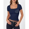 image:imageANRABESS Womens Short Sleeve Double Lined Tops Built in Bra  Square Neck CroppedSlim Fitted Basic Tee Shirts Soft Stretchy Breathable for SummerGoing Out Work Everyday WearNavy Blue