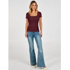 image:imageANRABESS Womens Short Sleeve Double Lined Tops Built in Bra  Square Neck CroppedSlim Fitted Basic Tee Shirts Soft Stretchy Breathable for SummerGoing Out Work Everyday WearBurgundy
