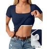 image:imageANRABESS Womens Short Sleeve Double Lined Tops Built in Bra  Square Neck CroppedSlim Fitted Basic Tee Shirts Soft Stretchy Breathable for SummerGoing Out Work Everyday WearNavy Blue