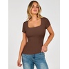 image:imageANRABESS Womens Short Sleeve Double Lined Tops Built in Bra  Square Neck CroppedSlim Fitted Basic Tee Shirts Soft Stretchy Breathable for SummerGoing Out Work Everyday WearBrown