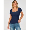 image:imageANRABESS Womens Short Sleeve Double Lined Tops Built in Bra  Square Neck CroppedSlim Fitted Basic Tee Shirts Soft Stretchy Breathable for SummerGoing Out Work Everyday WearNavy Blue
