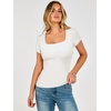 image:imageANRABESS Womens Short Sleeve Double Lined Tops Built in Bra  Square Neck CroppedSlim Fitted Basic Tee Shirts Soft Stretchy Breathable for SummerGoing Out Work Everyday WearWhite