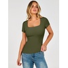 image:imageANRABESS Womens Short Sleeve Double Lined Tops Built in Bra  Square Neck CroppedSlim Fitted Basic Tee Shirts Soft Stretchy Breathable for SummerGoing Out Work Everyday WearArmy Green
