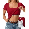 image:imageANRABESS Womens Short Sleeve Double Lined Tops Built in Bra  Square Neck CroppedSlim Fitted Basic Tee Shirts Soft Stretchy Breathable for SummerGoing Out Work Everyday WearRed