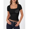 image:imageANRABESS Womens Short Sleeve Double Lined Tops Built in Bra  Square Neck CroppedSlim Fitted Basic Tee Shirts Soft Stretchy Breathable for SummerGoing Out Work Everyday WearBlack