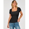 image:imageANRABESS Womens Short Sleeve Double Lined Tops Built in Bra  Square Neck CroppedSlim Fitted Basic Tee Shirts Soft Stretchy Breathable for SummerGoing Out Work Everyday WearBlack