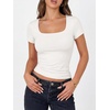 image:imageANRABESS Womens Short Sleeve Double Lined Tops Built in Bra  Square Neck CroppedSlim Fitted Basic Tee Shirts Soft Stretchy Breathable for SummerGoing Out Work Everyday WearWhite