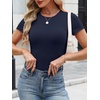 image:imageANRABESS Womens Short Sleeve Top Built in Bra TShirt  Crew NeckSoft Stretchy Breathable RibbedSlim Fit Basic tee ShirtsCasual Summer Vacation Daily Going Out WearNavy Blue