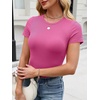 image:imageANRABESS Womens Short Sleeve Top Built in Bra TShirt  Crew NeckSoft Stretchy Breathable RibbedSlim Fit Basic tee ShirtsCasual Summer Vacation Daily Going Out WearHot Pink