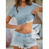 image:imageANRABESS Womens Short Sleeve Top Built in Bra TShirt  Crew NeckSoft Stretchy Breathable RibbedSlim Fit Basic tee ShirtsCasual Summer Vacation Daily Going Out WearGrey Blue