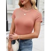 image:imageANRABESS Womens Short Sleeve Top Built in Bra TShirt  Crew NeckSoft Stretchy Breathable RibbedSlim Fit Basic tee ShirtsCasual Summer Vacation Daily Going Out WearPeach Pink