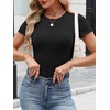 image:imageANRABESS Womens Short Sleeve Top Built in Bra TShirt  Crew NeckSoft Stretchy Breathable RibbedSlim Fit Basic tee ShirtsCasual Summer Vacation Daily Going Out WearBlack