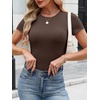 image:imageANRABESS Womens Short Sleeve Top Built in Bra TShirt  Crew NeckSoft Stretchy Breathable RibbedSlim Fit Basic tee ShirtsCasual Summer Vacation Daily Going Out WearCoffee