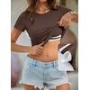 image:imageANRABESS Womens Short Sleeve Top Built in Bra TShirt  Crew NeckSoft Stretchy Breathable RibbedSlim Fit Basic tee ShirtsCasual Summer Vacation Daily Going Out WearCoffee