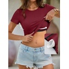 image:imageANRABESS Womens Short Sleeve Top Built in Bra TShirt  Crew NeckSoft Stretchy Breathable RibbedSlim Fit Basic tee ShirtsCasual Summer Vacation Daily Going Out WearWine Red
