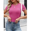 image:imageANRABESS Womens Short Sleeve Top Built in Bra TShirt  Crew NeckSoft Stretchy Breathable RibbedSlim Fit Basic tee ShirtsCasual Summer Vacation Daily Going Out WearHot Pink
