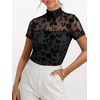 image:imageANRABESS Womens Summer Sexy Mock Turtle Neck Short Sleeve Tops Sheer Mesh Shirts Slim Blouse Trendy Ruched Going Out OutfitsBlack Floral