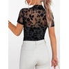 image:imageANRABESS Womens Summer Sexy Mock Turtle Neck Short Sleeve Tops Sheer Mesh Shirts Slim Blouse Trendy Ruched Going Out OutfitsBlack Floral