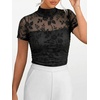 image:imageANRABESS Womens Summer Sexy Mock Turtle Neck Short Sleeve Tops Sheer Mesh Shirts Slim Blouse Trendy Ruched Going Out OutfitsBlack Floral