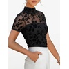 image:imageANRABESS Womens Summer Sexy Mock Turtle Neck Short Sleeve Tops Sheer Mesh Shirts Slim Blouse Trendy Ruched Going Out OutfitsBlack Floral