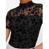 image:imageANRABESS Womens Summer Sexy Mock Turtle Neck Short Sleeve Tops Sheer Mesh Shirts Slim Blouse Trendy Ruched Going Out OutfitsBlack Floral