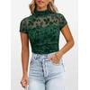 image:imageANRABESS Womens Summer Sexy Mock Turtle Neck Short Sleeve Tops Sheer Mesh Shirts Slim Blouse Trendy Ruched Going Out OutfitsDeep Green Floral
