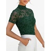 image:imageANRABESS Womens Summer Sexy Mock Turtle Neck Short Sleeve Tops Sheer Mesh Shirts Slim Blouse Trendy Ruched Going Out OutfitsDeep Green Floral