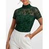image:imageANRABESS Womens Summer Sexy Mock Turtle Neck Short Sleeve Tops Sheer Mesh Shirts Slim Blouse Trendy Ruched Going Out OutfitsDeep Green Floral