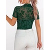image:imageANRABESS Womens Summer Sexy Mock Turtle Neck Short Sleeve Tops Sheer Mesh Shirts Slim Blouse Trendy Ruched Going Out OutfitsDeep Green Floral