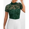 image:imageANRABESS Womens Summer Sexy Mock Turtle Neck Short Sleeve Tops Sheer Mesh Shirts Slim Blouse Trendy Ruched Going Out OutfitsDeep Green Floral