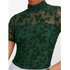 image:imageANRABESS Womens Summer Sexy Mock Turtle Neck Short Sleeve Tops Sheer Mesh Shirts Slim Blouse Trendy Ruched Going Out OutfitsDeep Green Floral