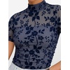 image:imageANRABESS Womens Summer Sexy Mock Turtle Neck Short Sleeve Tops Sheer Mesh Shirts Slim Blouse Trendy Ruched Going Out OutfitsDusty Blue Floral