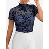 image:imageANRABESS Womens Summer Sexy Mock Turtle Neck Short Sleeve Tops Sheer Mesh Shirts Slim Blouse Trendy Ruched Going Out OutfitsDusty Blue Floral