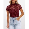 image:imageANRABESS Womens Summer Sexy Mock Turtle Neck Short Sleeve Tops Sheer Mesh Shirts Slim Blouse Trendy Ruched Going Out OutfitsRed Floral