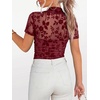image:imageANRABESS Womens Summer Sexy Mock Turtle Neck Short Sleeve Tops Sheer Mesh Shirts Slim Blouse Trendy Ruched Going Out OutfitsRed Floral