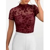 image:imageANRABESS Womens Summer Sexy Mock Turtle Neck Short Sleeve Tops Sheer Mesh Shirts Slim Blouse Trendy Ruched Going Out OutfitsRed Floral