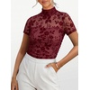 image:imageANRABESS Womens Summer Sexy Mock Turtle Neck Short Sleeve Tops Sheer Mesh Shirts Slim Blouse Trendy Ruched Going Out OutfitsRed Floral