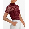 image:imageANRABESS Womens Summer Sexy Mock Turtle Neck Short Sleeve Tops Sheer Mesh Shirts Slim Blouse Trendy Ruched Going Out OutfitsRed Floral