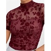 image:imageANRABESS Womens Summer Sexy Mock Turtle Neck Short Sleeve Tops Sheer Mesh Shirts Slim Blouse Trendy Ruched Going Out OutfitsRed Floral