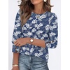 image:imageANRABESS Womens Tops 34 Sleeve Dressy Casual Blouses with Buttons Summer Eyelet Business Shirts Tunics 2026 Spring ClothesDeep Blue White Floral